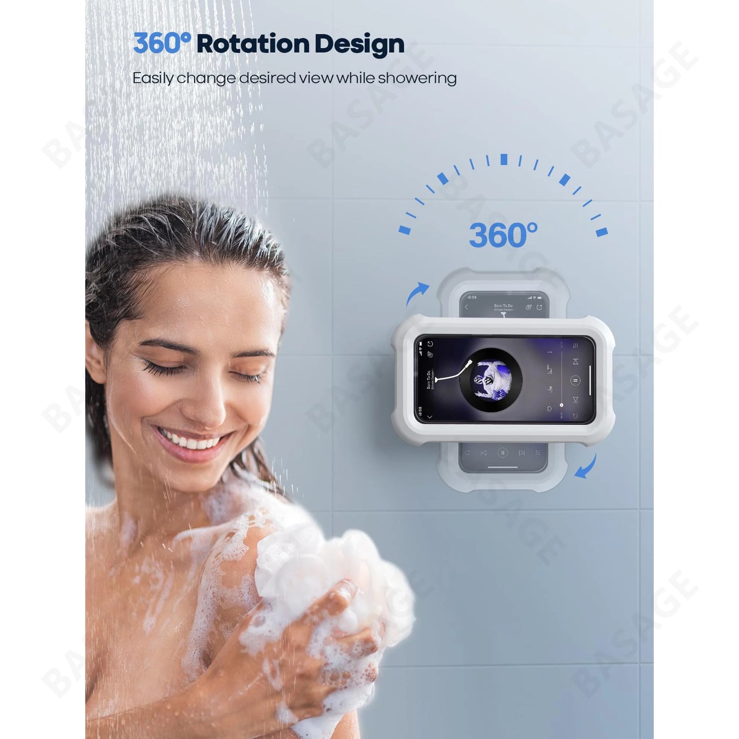 Premium Waterproof Shower Phone Holder with 480° Rotational Capability and Angle Adjustability for Convenient Bathroom Use